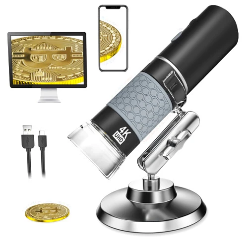 Bysameyee 4K 3840x2160P Wireless Digital Microscope, Handheld HD USB Inspection Camera Endoscope 50x-1000x Magnification, Compatible with iPhone iPad Android Phone Tablet Windows Mac (with Stand)