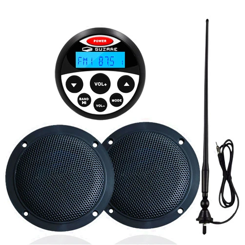 HASDA Marine Bluetooth Audio System Package - Waterproof AM FM Marine Radio Receiver with 4 inch Marine Speaker and Antenna HASDA 304.4001.056B (Black)