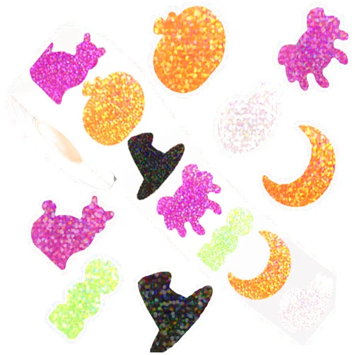 Seilvda Halloween Stickers for Kids, 1.2 Inch Holographic Stickers with Ghost, Pumpkin, Bat, Spider - Waterproof 8 Cute Designs for Kids, Party Favors, Thank You Gifts & Decorations, 500 Pcs