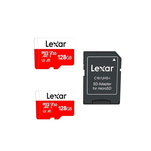 Lexar E-Series 128GB Micro SD Card 2 Pack, microSDXC UHS-I Flash Memory Card with Adapter, 100MB/s, C10, U3, A1, V30, Full HD, 4K UHD, High Speed TF Card