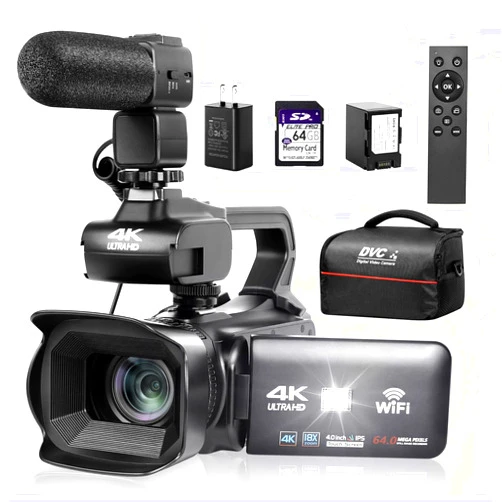 Lierhyt Upgrade 4K UHD Video Camera Camcorder with Mic, 18X Digital Zoom Auto-Focus Vlogging Camera for YouTube Antishake IR Night Vision Video Recorder with 4