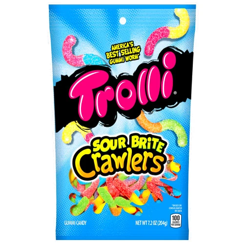 Trolli Sour Brite Crawlers Gummy Candy, 7.2 Ounce Bag, Pack of 12