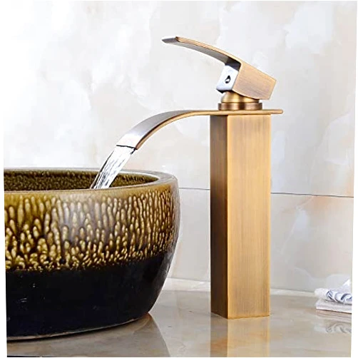 USMASK Bathroom Sink Faucet, Square Basin Faucets Waterfall Faucet Single Handle Basin Mixer Tap Bath Black Faucet Brass Lavatory Tap Sink Water Crane (Color : Black Oil Tall)