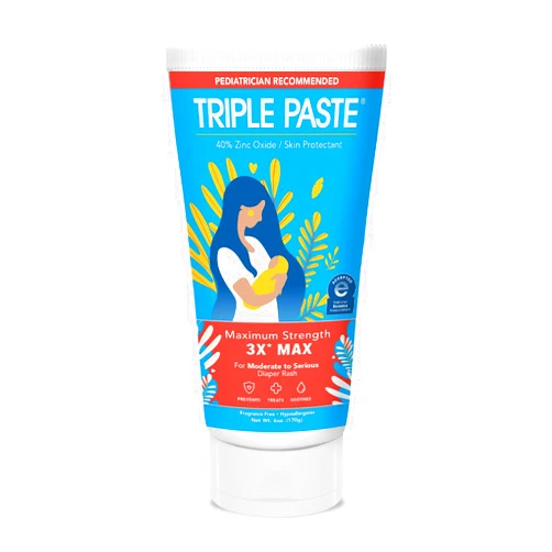 Triple Paste 3X Max Diaper Rash Ointment for Baby, Maximum Strength with 40% Zinc Oxide Ointment for Serious Diaper Rash, 6 oz Tube