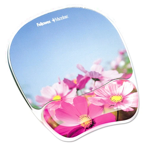 Fellowes Photo Gel Mouse Pad with Wrist Rest with Microban Protection, 9.25 x 7.87, Pink Flowers Design