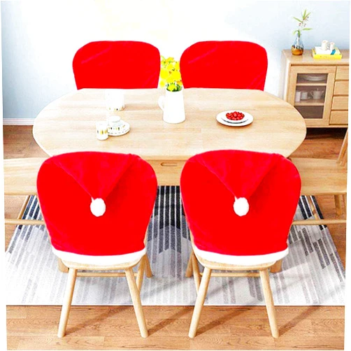 happylain 2 PCS Christmas Chair Covers, Downy Santa Claus Hat Slipcover Xmas Chair Back Cover for Christmas Dinning Room Decoration