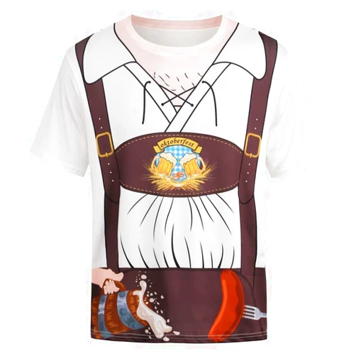 TOONRAIN Oktoberfest Costume Lederhosen Bavarian German Suspenders Beer Costume Men 3D Photo-realistic Short Sleeve T-Shirt