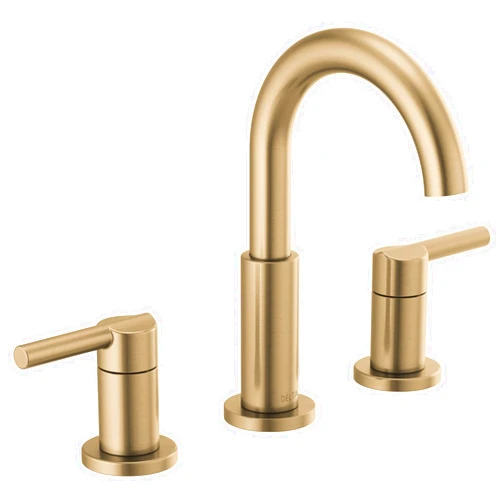 Delta Faucet Nicoli Widespread Bathroom Faucet 3 Hole, Gold Bathroom Sink Faucet, 2 Handle Bathroom Faucet, Bath Faucet, Drain Assembly, Champagne Bronze 35749LF-CZ