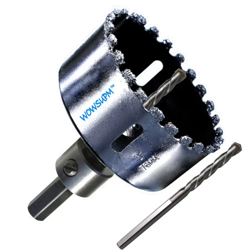 Wowsupm 3” Carbide Grit Hole Saw with Pilot Drill Bits Up to 3X Long Life Cutting Air Brick Stucco Hardy Plank Drywall Cement Board