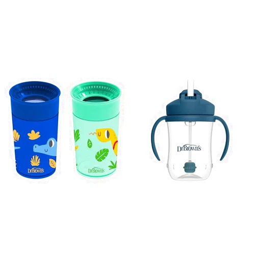 Dr. Brown's Milestones Cheers 360 Cup Spoutless Transition Cup & Milestones Baby’s First Straw Cup, Training Cup with Weighted Straw, Dark Blue, 6m+