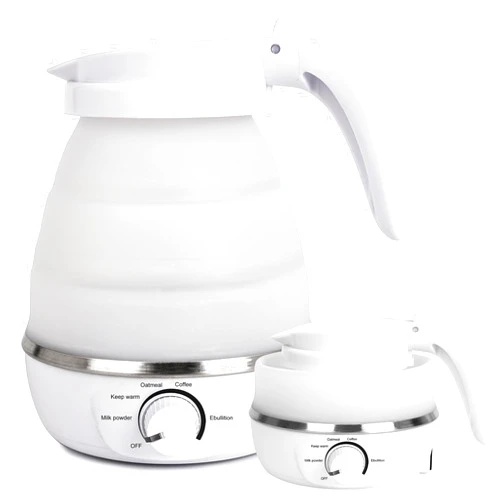 Rzlinn Collapsible Travel Kettle (110V), 600ml Temperature Control Portable Electric Tea Kettle Can Boil Water,Brew Milk, Food Grade Silicone Small Electric Kettle (White)