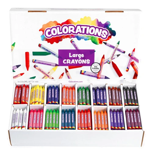 Colorations® Large Crayon Classpack, School Supplies, 16 Colors, 25 of each, Set of 400, Large size easier to hold & draw, Crayons glide easily, Non Toxic Crayons, Kids Crayons, School Supplies