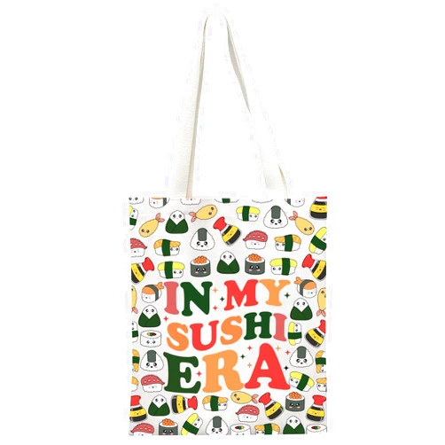 MEIKIUP Sushi Lover Gift In My Sushi Era Tote Bag Sushi Reusable Grocery Bags for Cuisine Lady Japanese Food Kawaii Sushi Bag