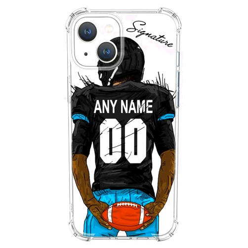 VNGDA Custom Name & Number Crystal Clear Football Case for iPhone 16 15 Pro Max 14 13 12 11 Xs Max Xr SE3 8 7 6 Plus 11 Pro Mini，with 4 Shockproof Corners Customized Transparent Case(Jacksonville)