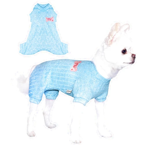 TONY HOBY Dog Pajamas, Dog Jumpsuit, 4 Legged Knitted Dogs Pajamas for Small Medium Dogs (Blue, S)