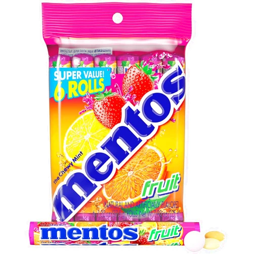 Mentos Candy, Mint Chewy Candy Roll, Fruit, Non-Melting, 1.32 Oz , 6 count(Pack of 1)