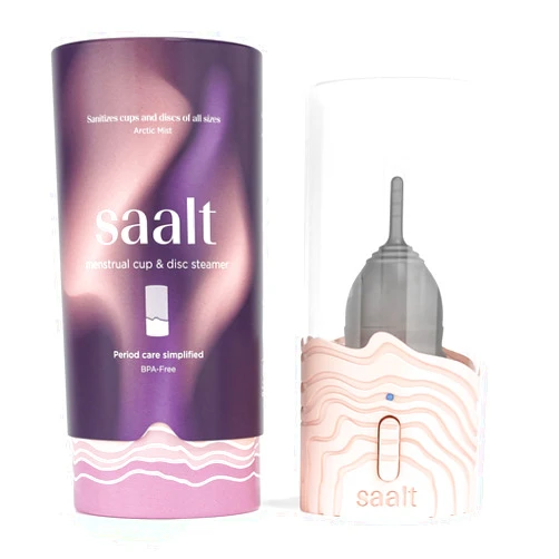 Saalt Menstrual Cup Steamer - Period Cup & Disc Sanitizer - Hands-Free Steam Sanitizer- No-Boil Design with Removable Power Cord - Compact & Portable - Rose Quartz