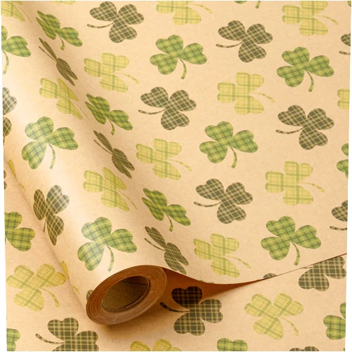 RUSPEPA St. Patrick's Wrapping Paper Roll, Mini Roll, Lucky Clovers Gift Wrap, Green Pliad Kraft Paper for St. Patrick Day, Holiday Party and Any Occasion, 17 Inches x 16.4 Feet