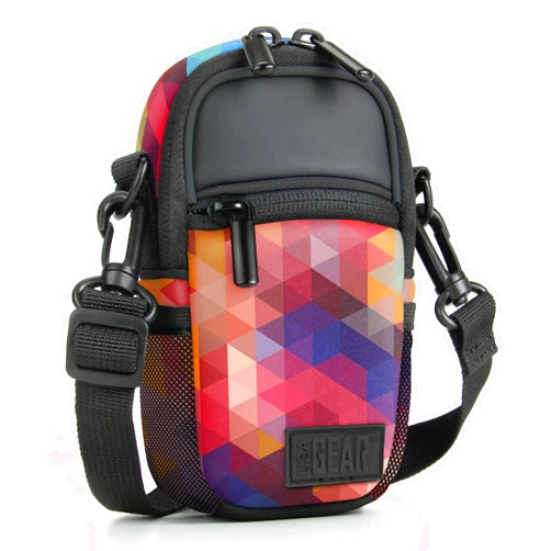 USA GEAR Compact Camera Case Point and Shoot Camera Bag with Accessory Pockets, Rain Cover and Shoulder Strap - Compatible with Sony CyberShot, Canon PowerShot ELPH, Nikon COOLPIX and More (Geometric) Geometric and Black