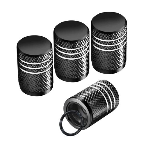 Ziciner 4 PCS Tire Valve Stem Cap Cover, Dustproof Valve Cover with Rubber Ring, Corrosion Resistant Leak-Proof Aluminum Alloy Wheel Valve Covers for Car, Truck, Motorcycle, Bike (Pure Black)
