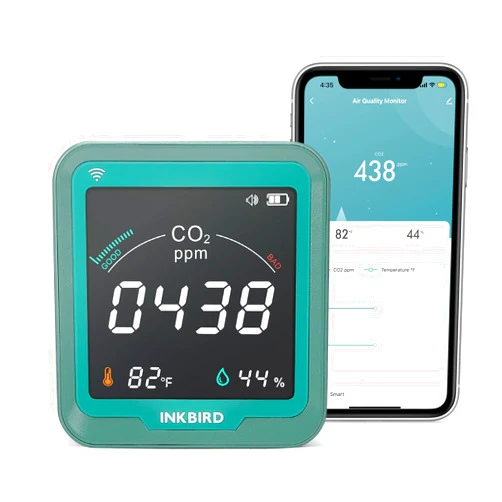 INKBIRD Wi-Fi 3-in-1 Air Quality Monitor, 400-5000 PPM CO2 Detector, with Temperature and Humidity for Home, Office, Car, Wine Cellar, Greenhouse Battery Included