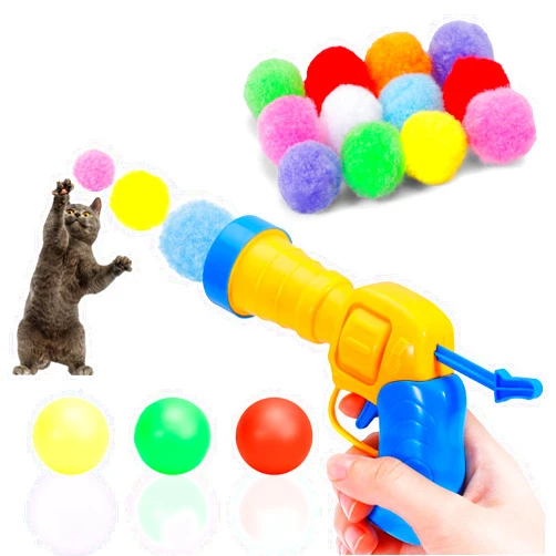 SINROBO Cat Ball Launcher with Plush Ball Shoot Gun - Interactive Toys for Indoor Cats, Includes 50 Soft Balls (50 Balls)