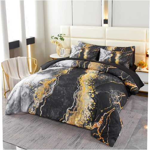 PERFEMET 6 PCS Bed in a Bag Black Watercolor Marble Printed Comforter Set for Full Bed Burning Mountain Pattern Bedding with Sheets Retro Artwork Design Bedding Quilt Sets(Black, Full)