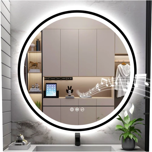 S'bagno S·BAGNO 32’’ Round Led Bathroom Mirror with Lights, Bathroom Vanity Wall Mirror with Buletooth, Anti-Fog, Stepless Dimmable, 3 Colors, Tempered Glass Lighted Makeup Mirror for Bathroom