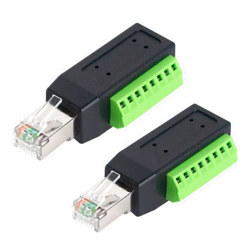 Poyiccot RJ45 Screw Terminal Breakout Board Adapter, 90 Degree RJ45 Screw Terminal Connector, Network Ethernet Adapter 8P8C Male to 8 Pin AV Extender for CCTV, Cat5, Cat6 (2-Pack)