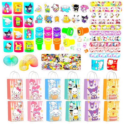 SHUICAO Kitty Party Favors, 110 PCS Kitty Party Supplies include Gift Bags, stamps, Mini Spring Toys, Slap Bracelet, Stickers, Button Pins, Best Gift Bag Filler for Kitty Themed Party
