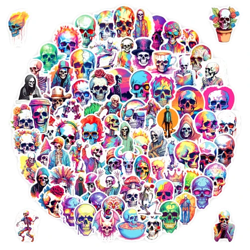 Vimdier 102Pcs Skull Stickers,Funny Skeleton Stickers,Gothic Stickers Vinyl Waterproof Stickers for Laptop,Skateboard,Water Bottles,Computer,Phone,Horror Stickers for Teens and Adults