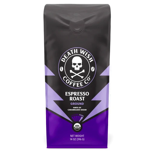Death Wish Coffee Co., Organic and Fair Trade Espresso Roast Ground Coffee, 14 ounce (Pack of 1)