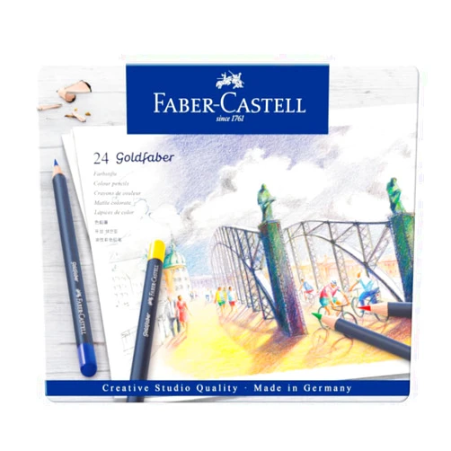 Faber-Castell Creative Studio Goldfaber Colour Pencil, Multicoloured, Tin Of 24, For Art, Craft, Drawing, Sketching, Home, School, University, Colouring