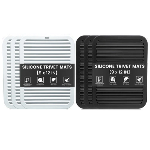 TOPULORS 3 PCS Silicone Trivet mats - Hot Pads for Kitchen Counter（Grey & Black）