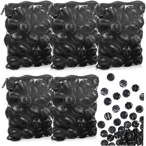 Hortsun 300 Pieces Bio Balls Pond Filter Aquarium Filter Media 1.26 Inch Saltwater Aquarium Filter Biochemical Cotton Pond Filter Accessories and 5 Pieces Black Mesh Bags for Fountain Fish Tank