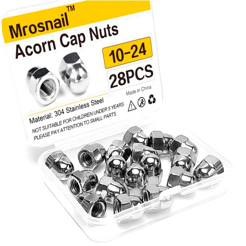 Mrosnail 10-24 Acorn Nuts Kit - 28PCS, 304 Stainless Steel, Metric Hex Cap Nut Assortment, Dome Head for Indoor & Outdoor Use