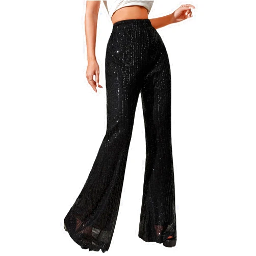 Floerns Women's Sequin High Waist Flare Leg Pants Bell Bottom Club Trousers