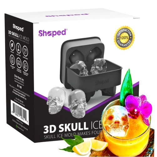 ShapedIceMolds 3D Large Skull Ice Cube Mold Tray, Round Whiskey Ice Mold with Lid for Whiskey Drinkers, Bartenders, Gift Exchanges, Home Bar Enthusiasts and Holiday Gifts