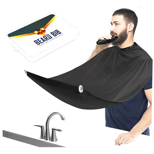 Fun Gift Beard Bib,Beard Apron,Hair Clippings Catcher & Grooming Cape Apron, Waterproof Non-Stick & Grooming Cloth,with 3 Suction Cups, Boyfriend/Husband/Fathers day's Gift Beard Trimming Catcher Bib (black)