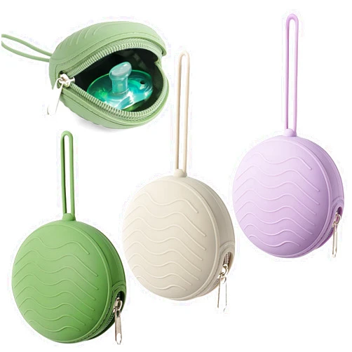 KIYEUKB 3 Pack Silicone Pacifier Holder Case, BPA-Free Pacifier Cover Pouch for Baby, Portable Pacifier Storage Container for Diaper Bag Stroller, Travel Outdoor Activities, Easy to Clean (Green,Grey,Purple)