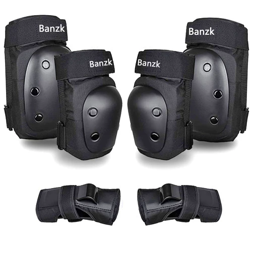 Banzk Adult Knee Pads Elbow Pads Wrist Guards for Adult Kids 6 in 1 Protective Gear Set for Skateboarding Biking Roller Skating Cycling Outdoor Sports Black L