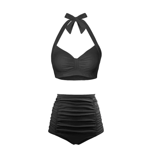 Holipick Women Two Piece Swimsuit High Waisted Bikini Sets Tummy Control Bathing Suit Vintage Halter Swimwear