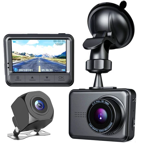 GOODTS Dash Cam Front and Rear 1080P FHD Dual Dash Cam 2.45 inch Dashboard Camera Full HD 170° Wide Angle Backup Camera Camera with WDR, Loop Recording. Q1