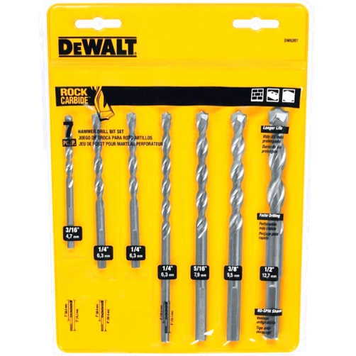 DEWALT Masonry Drill Bit Set, Percussion, Concrete & Block, 7-Piece (DW5207)