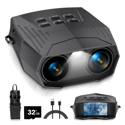Vtiisamao Night Vision Goggles - 5K Night Vision Binoculars for Adults, 5000mAh Rechargeable Infrared Binoculars with 3'' Large Screen, 10X Digital Zoom External Flashlight for Camping