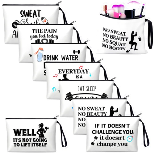 SilTriangle 8 Pcs Workout Cosmetic Bags Workout Gifts Funny Sports Lover Gym Gifts Gym Fitness Makeup Bags for Women Body Builder Zipper Pouch for Fitness Bodybuilding Lovers