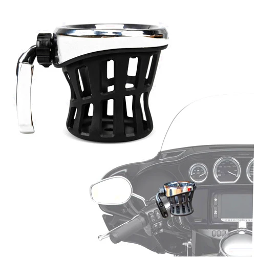 PSLER Motorcycle Drink Cup Holder Handlebar Mount Universal for Dyna Fat Bob Touring Road Glide Street Electra Glide Softail 1996-up Goldwing GL1800 2018-up