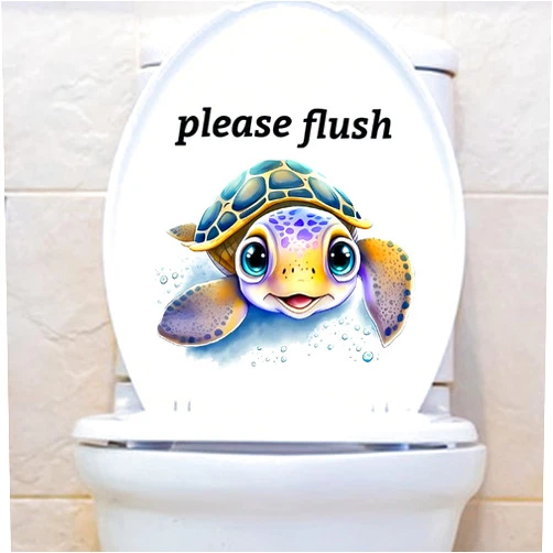 Paleery@FC Funny Cartoon Turtle Toilet Cover Sticker Decals,Colorful Turtle Drop Letter Waterproof Toilet Lid Tank Seat Decals Cistern Self-Adhesive Bathroom Wall Sticker