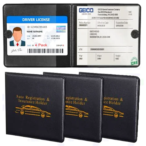 Supreme Pro Car Auto Insurance Registration BLACK Document Wallet Holders 4 Pack,Automobile, Motorcycle, Truck, Trailer Vinyl ID Holder & Visor Storage,Necessary in Every Vehicle,4 Pack Set
