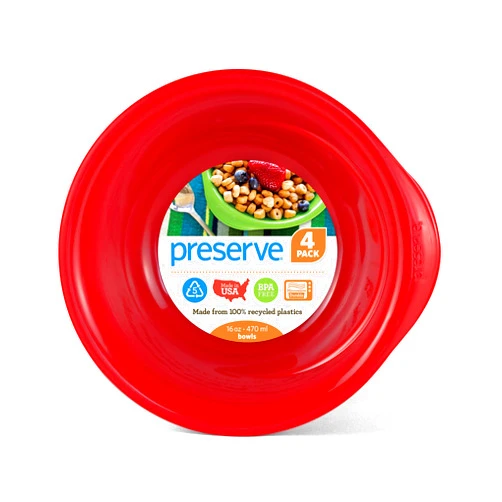 Preserve Everyday 16 Ounce Recycled Plastic Bowls, Set of 4, Pepper Red